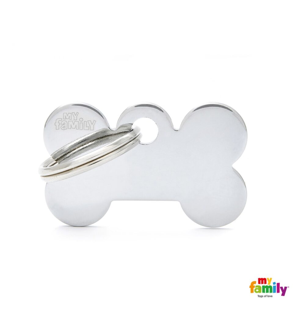 Small Bone in Chrome Plated Brass Name Tag