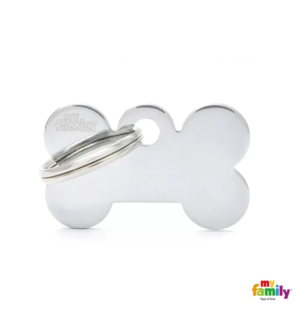 Small Bone in Chrome Plated Brass Name Tag