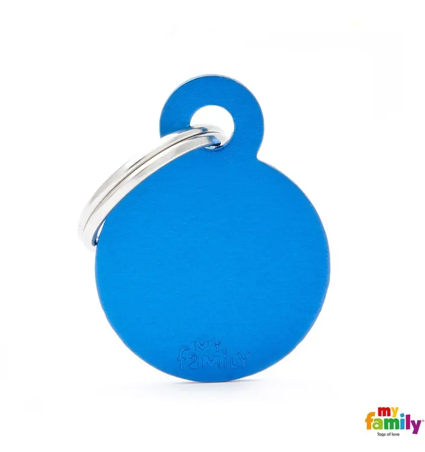 Small Round Blue in Aluminum Name Tag