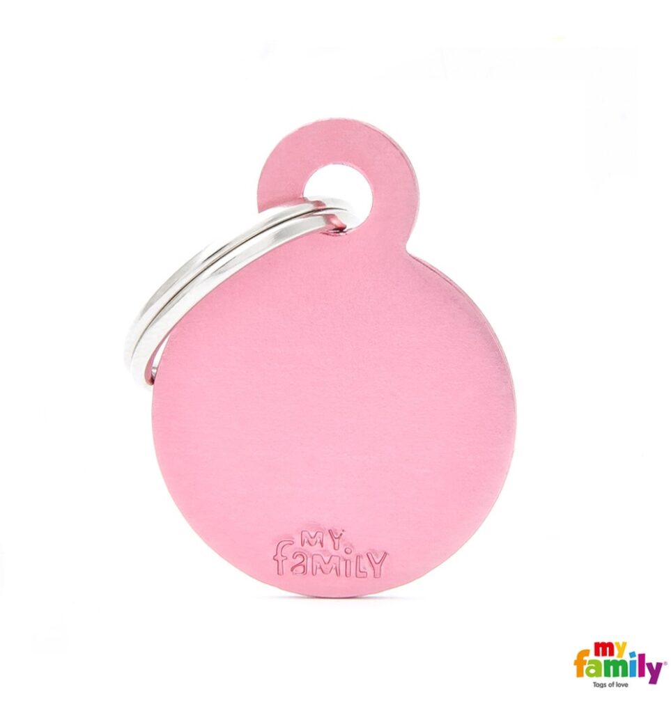 Small Round Pink in Aluminum Name Tag