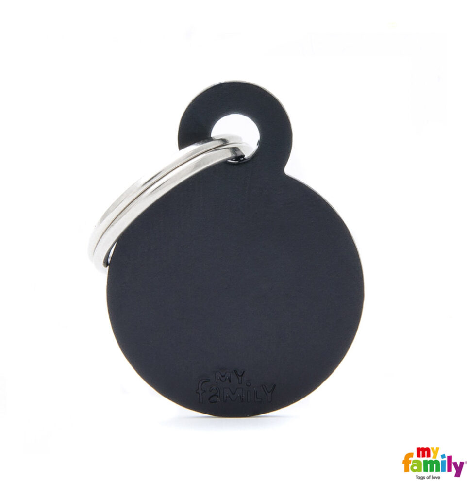 Small Round Black in Aluminum Name Tag