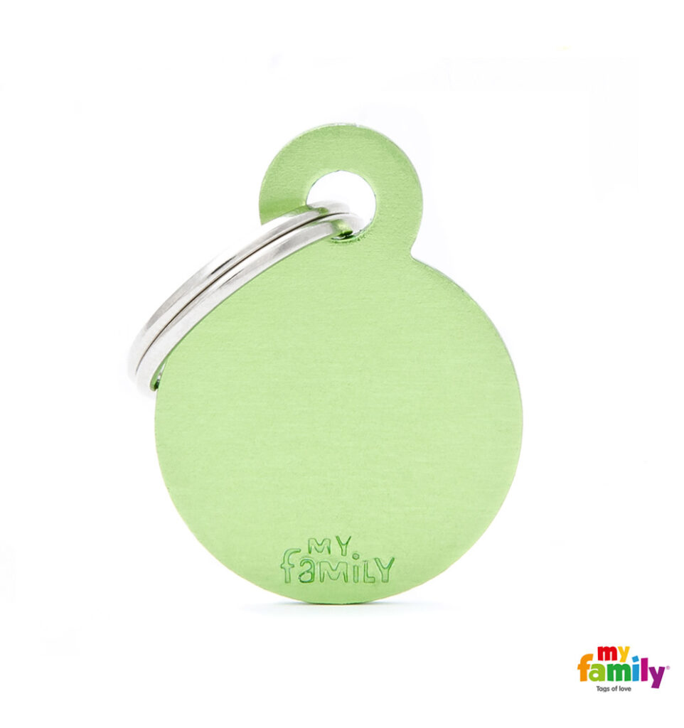 Small Round Green in Aluminum Name Tag
