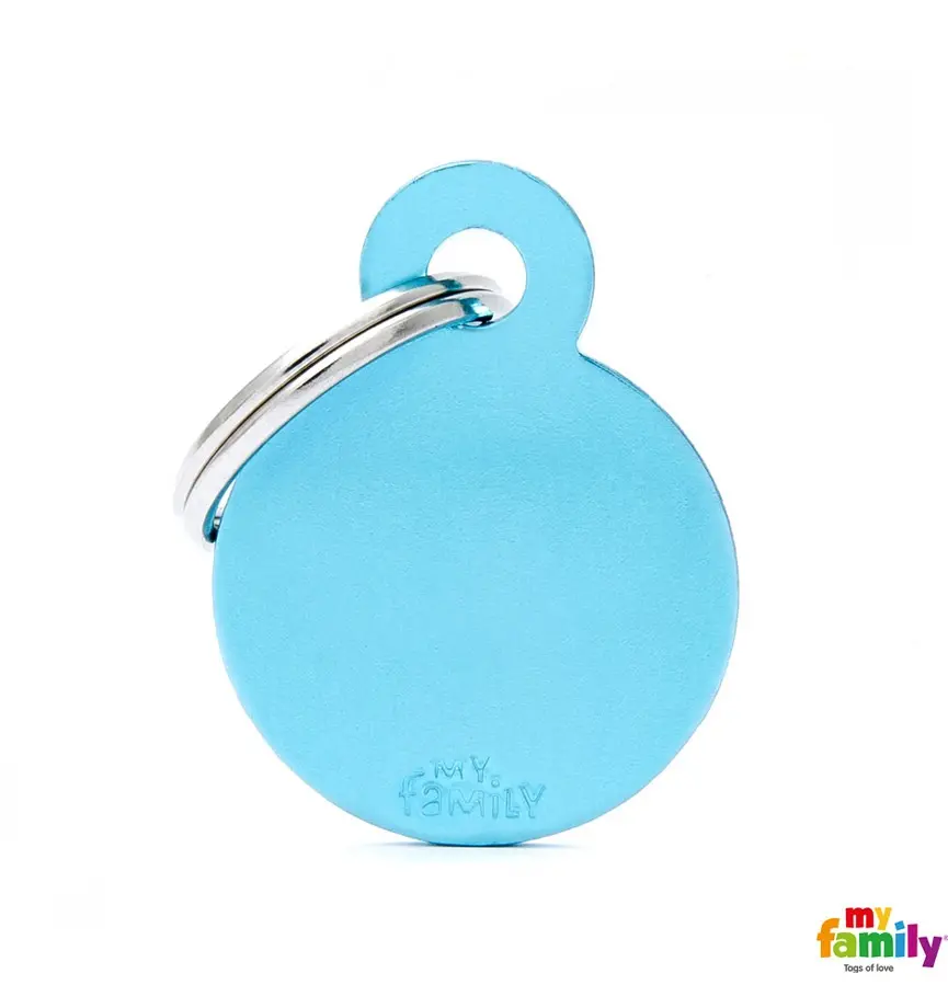 Small Round Light Blue in Aluminum Name Tag