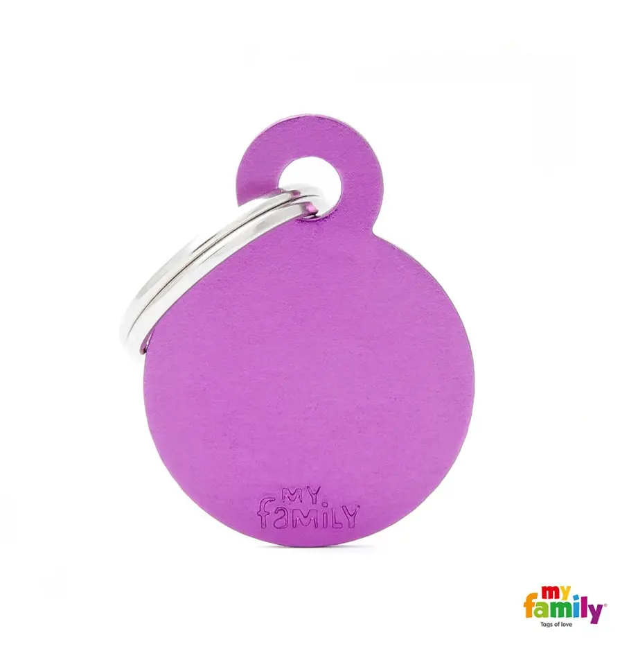 Small Round Purple Aluminum Name Tag