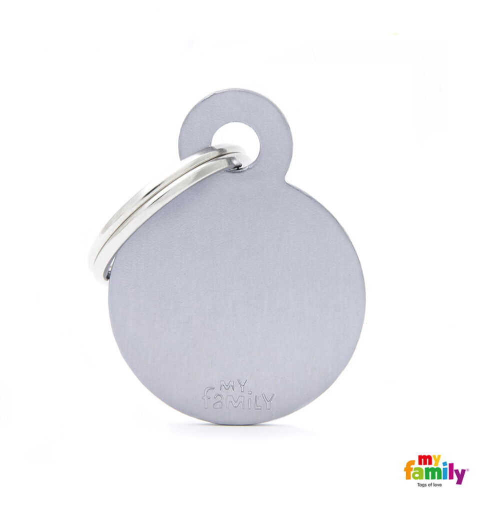 Small Round Grey in Aluminum Name Tag