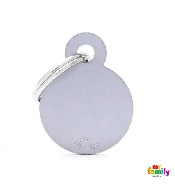 Small Round Grey in Aluminum Name Tag