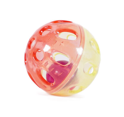 cat toy rattle ‘N’ roll ball that jingles when it is moved