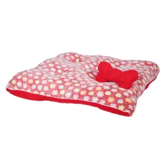 Fluffy red floral pet bed is super cozy