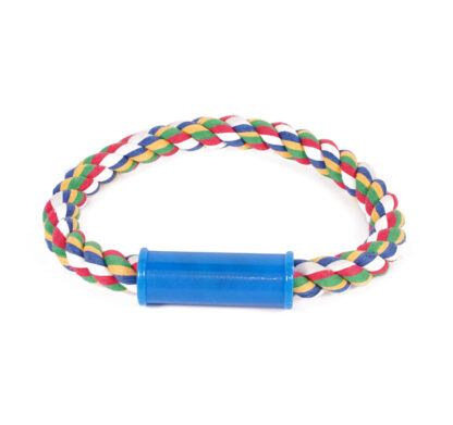 Twisted rope with handle dog toy is a funky multicolored design will provide hours of chewing, tugging and fetching