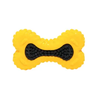 Yellow Rubber Bone Dog Toy durable material with grooves and bumps