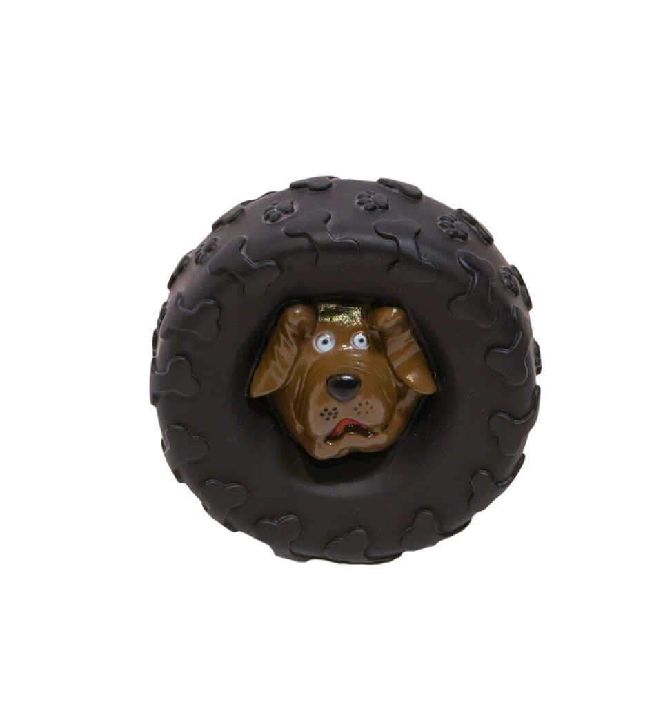 Tyre squeaky dog toy combination is made of durable material that’s non-toxic