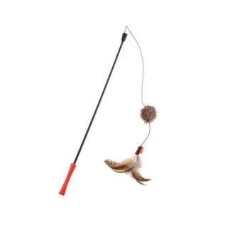 Gigwi-Feather-Teaser-with-Natural-Plush-Tail-and-TPR-Handle-(Red)