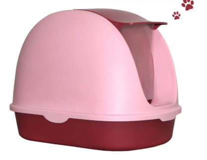 large-hooded-cat toilet-tray- with-handle and-flap- door-pink
