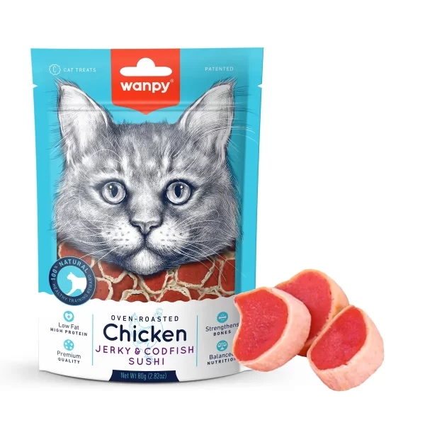 Wanpy Chicken Jerky and Codfish Sandwiches for Cats 80g