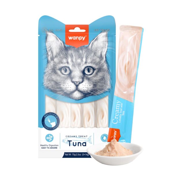 Wanpy Creamy Lickable Cat Treats – Tuna & Shrimp (14gx5)
