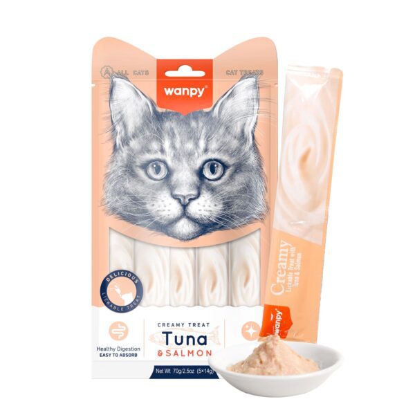 Wanpy Creamy Lickable Cat Treats – Tuna & Scallop (14gx5)