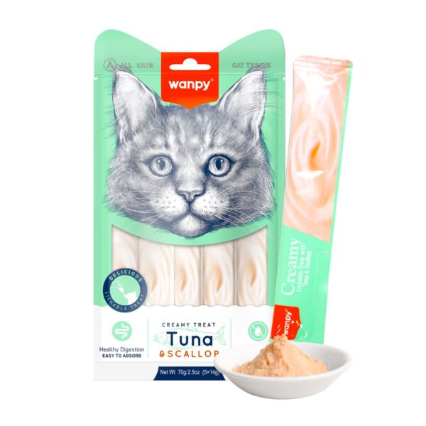Wanpy Creamy Lickable Cat Treats – Tuna & Codfish (14gx5)