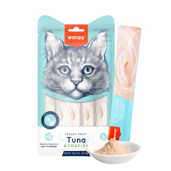 Wanpy Creamy Lickable Cat Treats – Tuna & Shrimp (14gx5)