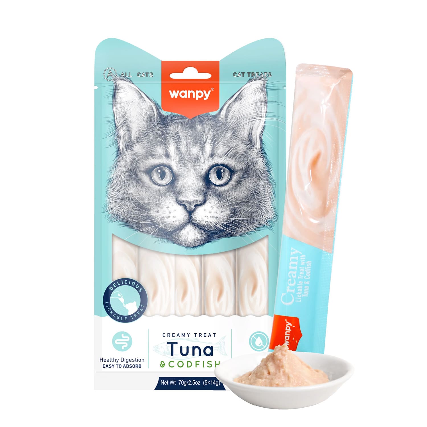 Wanpy Creamy Lickable Cat Treats – Tuna & Codfish (14gx5) Wanpy Creamy Lickable Cat Treats – Tuna & Codfish (14gx5)